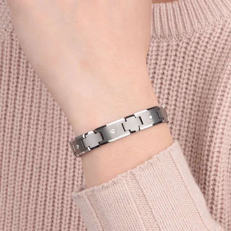 Tungsten Bracelet with CZ Stones Inlay
