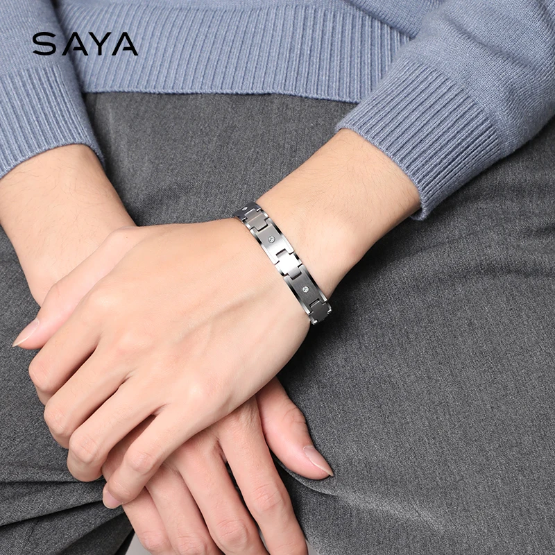 Tungsten Bracelet with CZ Stones Inlay