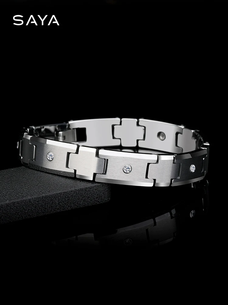 Tungsten Bracelet with CZ Stones Inlay