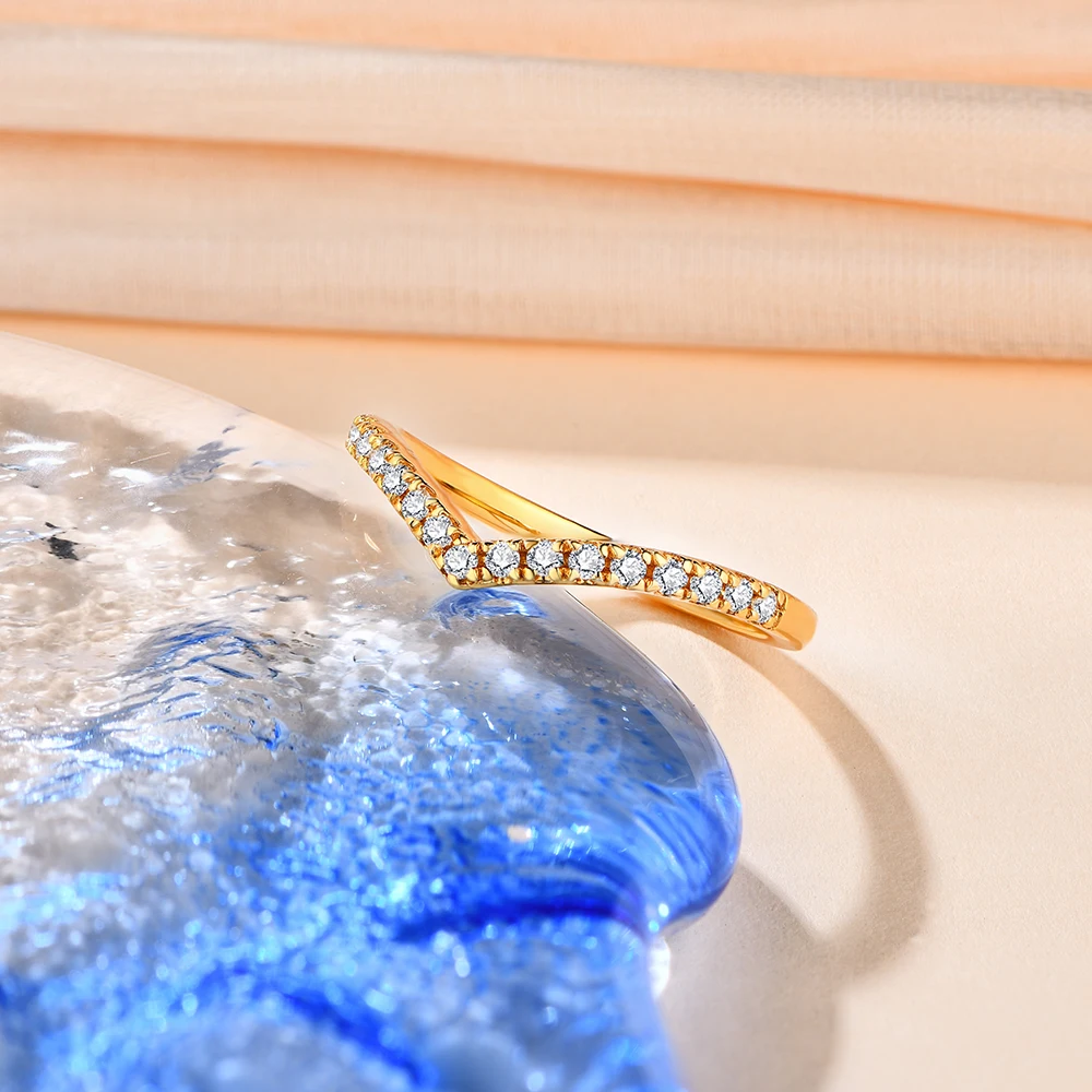 Elegant Moissanite Diamond Band Ring in 18K Gold Plated 925 Sterling Silver