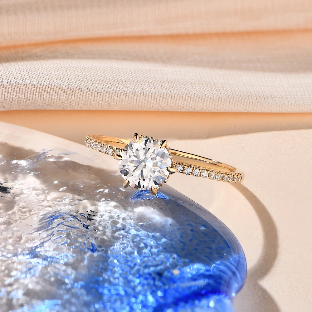 Moissanite Ring in 14K Yellow Gold for Women