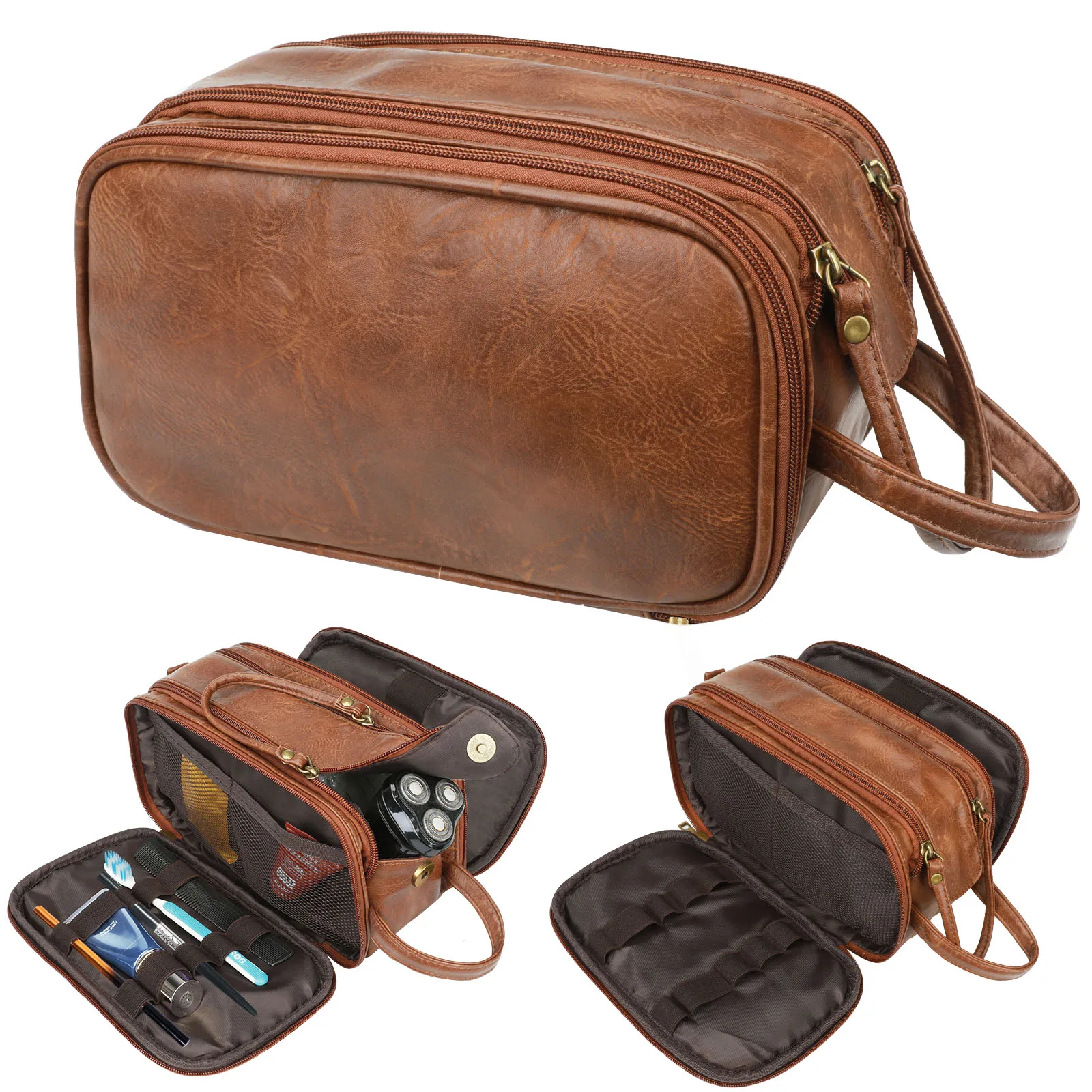Water-Resistant PU Leather Toiletry Bag