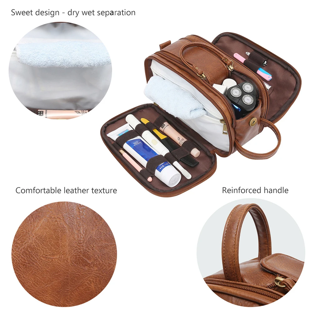 Water-Resistant PU Leather Toiletry Bag