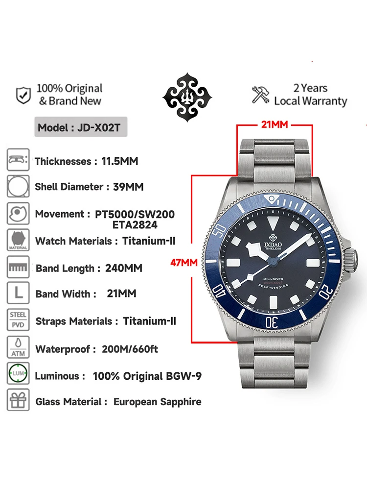 IXDAO X02T Titanium Dive Style Watch