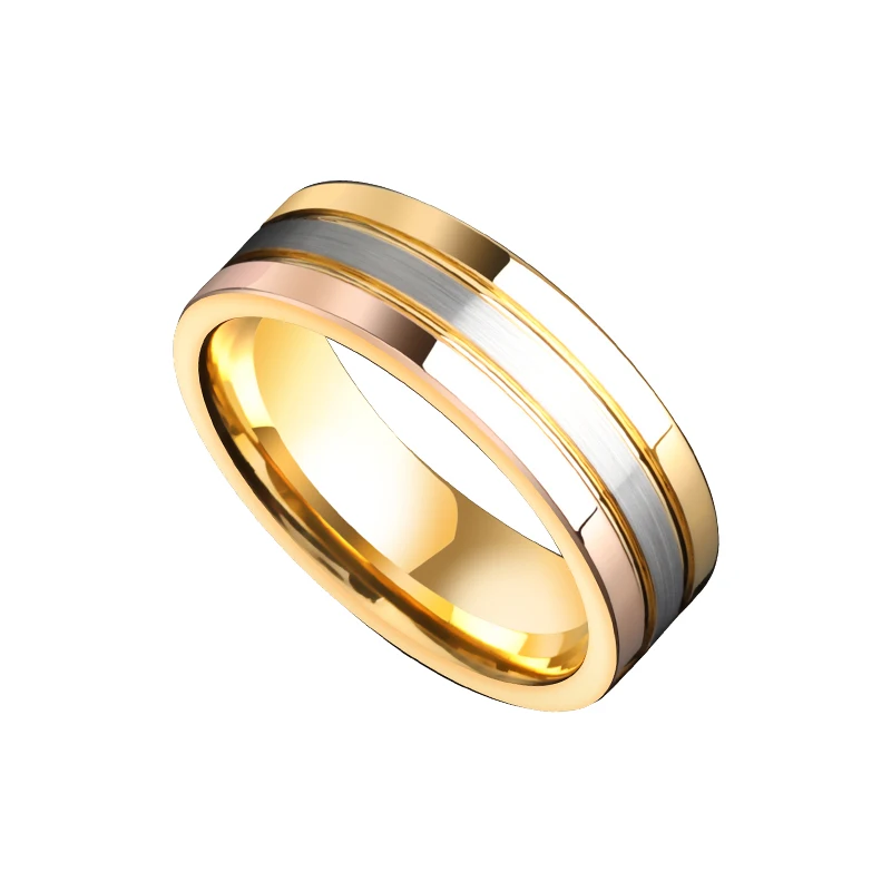 Grooved Tri-Color Tungsten Carbide Ring
