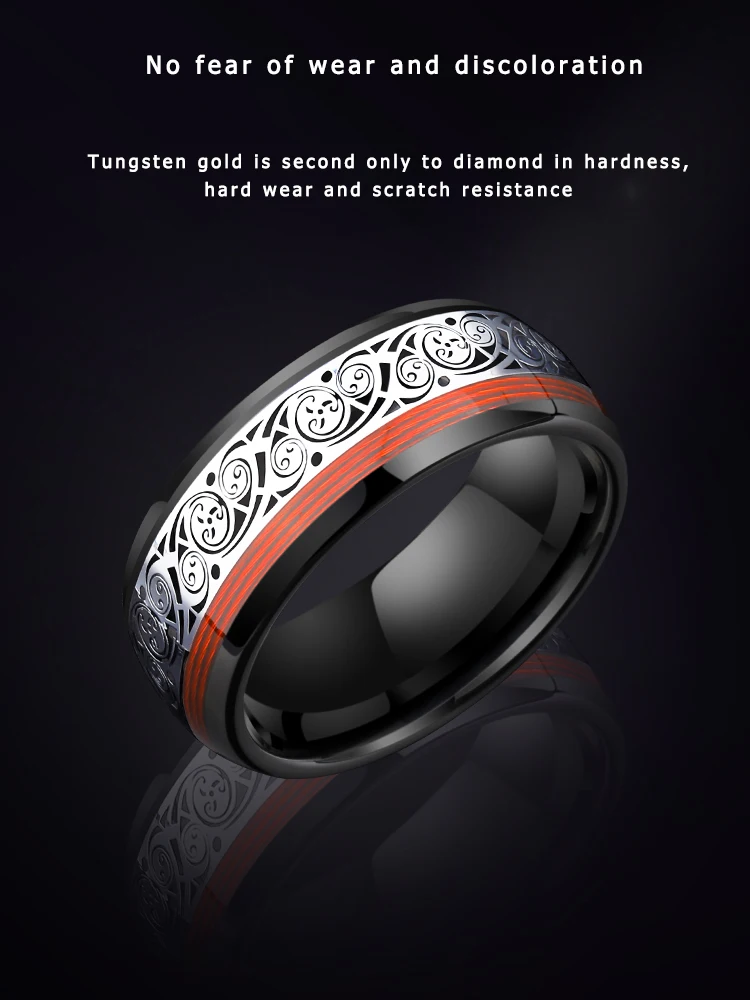 8mm Men's Good Luck Tungsten Ring