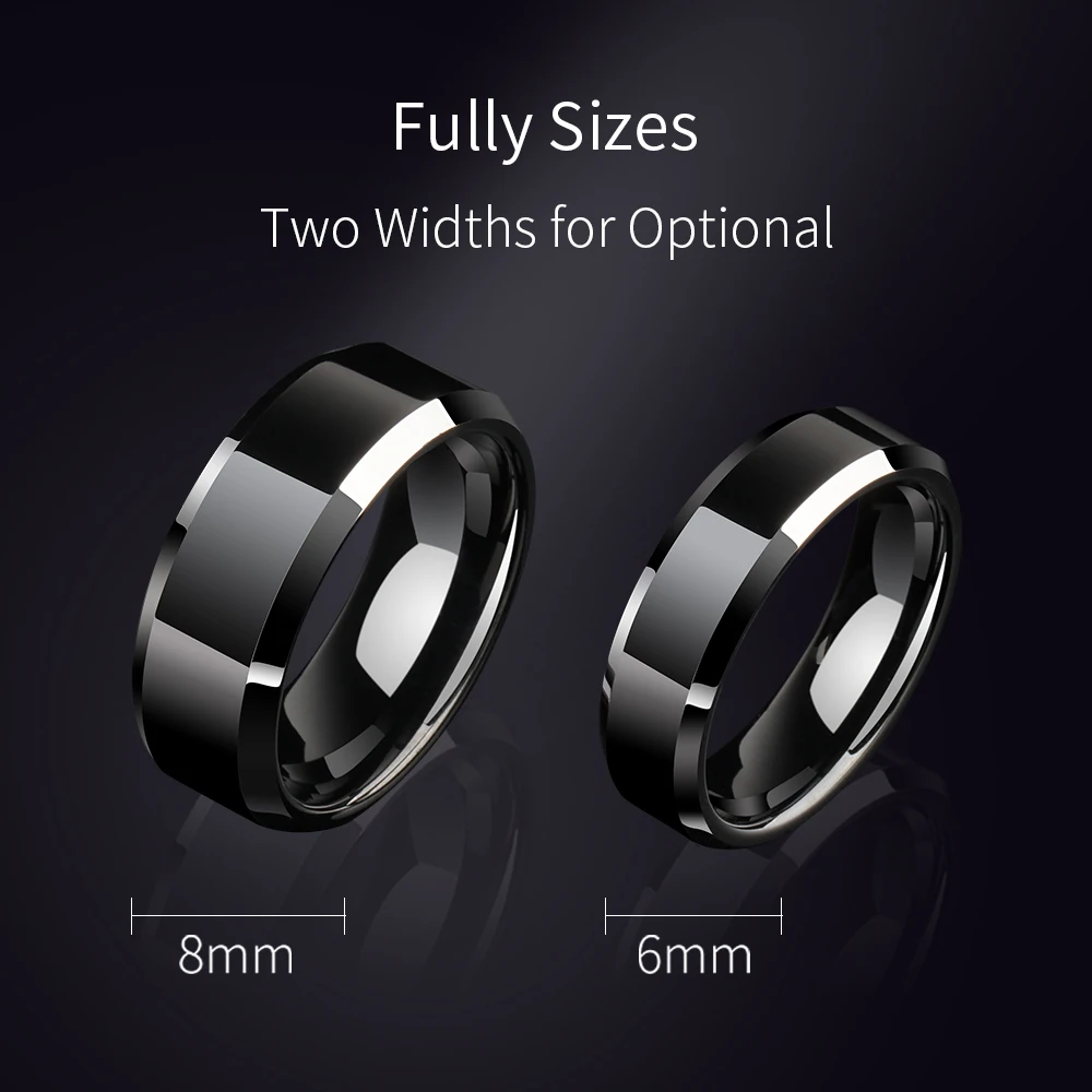 6/8mm Men's Black Tungsten Carbide Ring