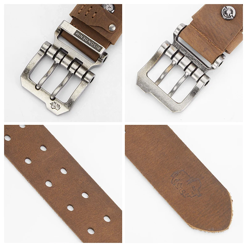 Mens Vintage Leather Belt with Pin Buckle