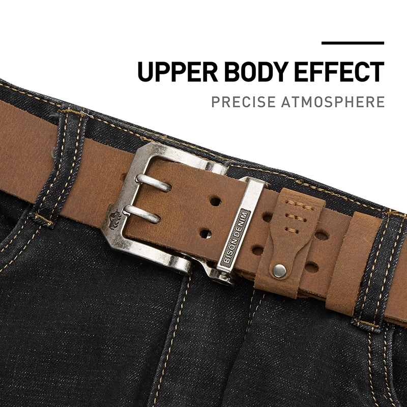 Mens Vintage Leather Belt with Pin Buckle