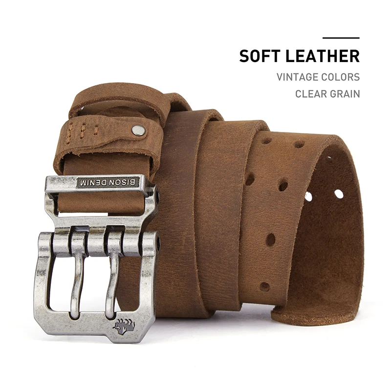 Mens Vintage Leather Belt with Pin Buckle