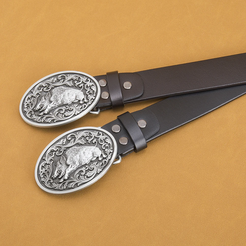 Western Cowboy Belt with Wild Boar Pattern