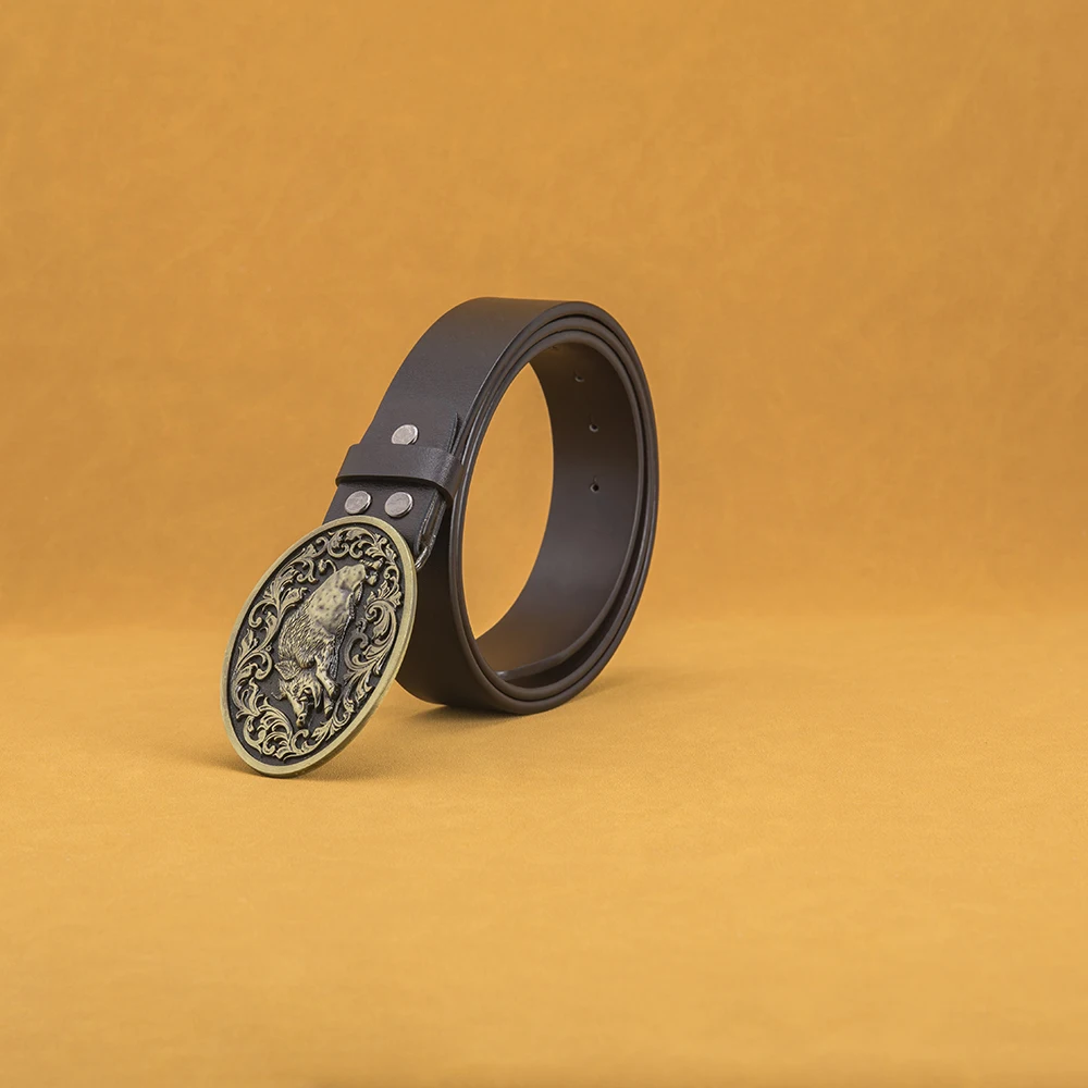 Western Cowboy Belt with Wild Boar Pattern