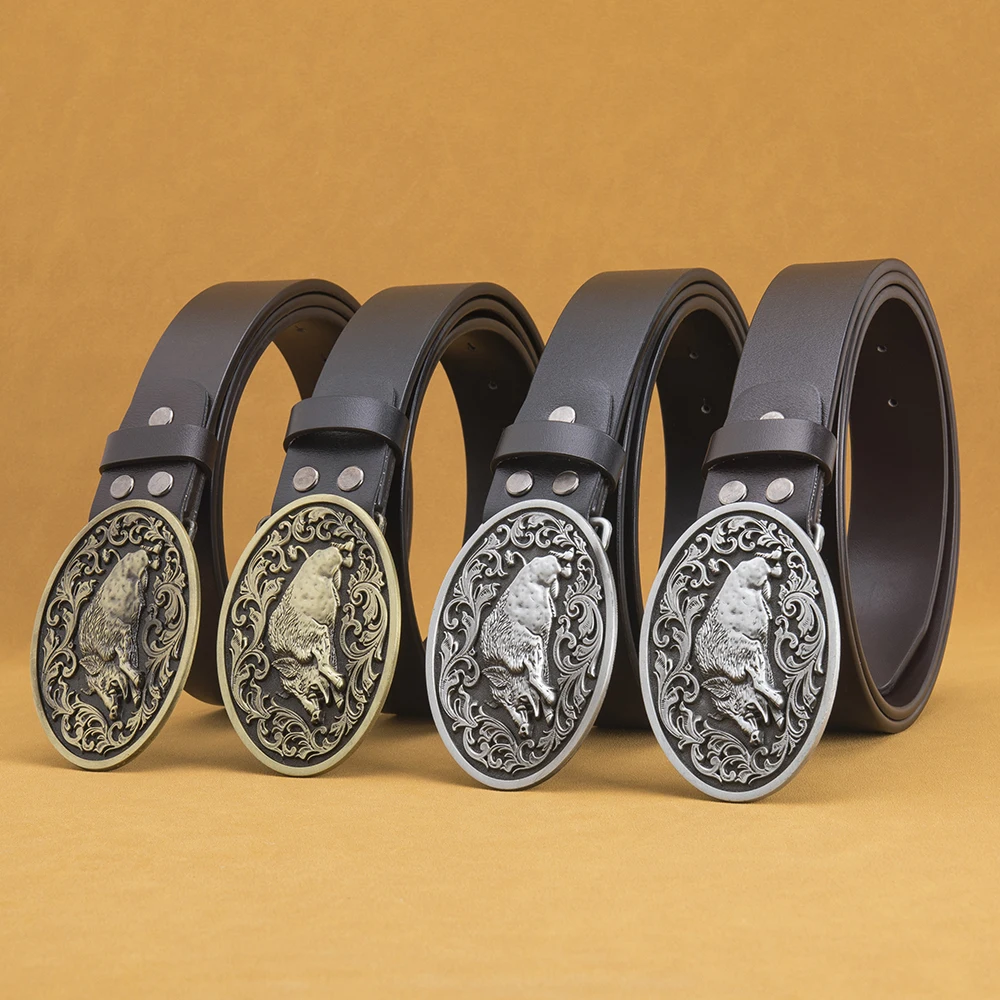 Western Cowboy Belt with Wild Boar Pattern