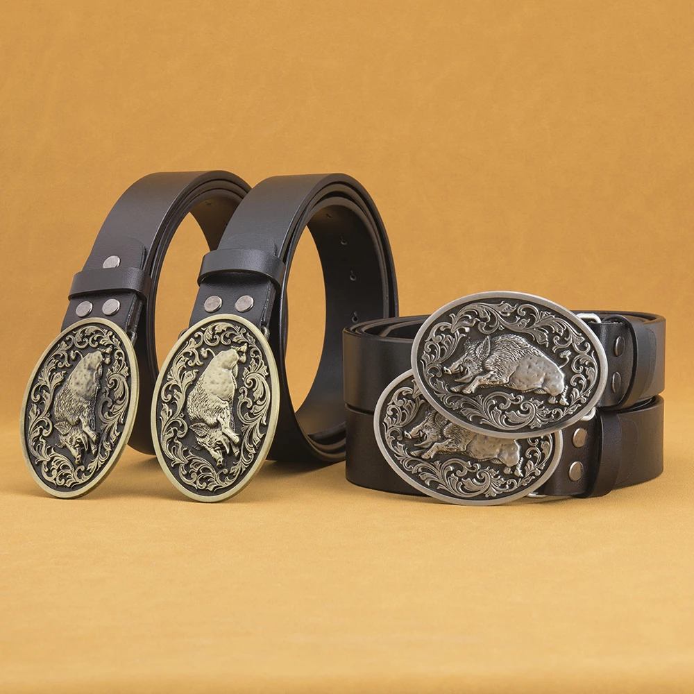 Western Cowboy Belt with Wild Boar Pattern