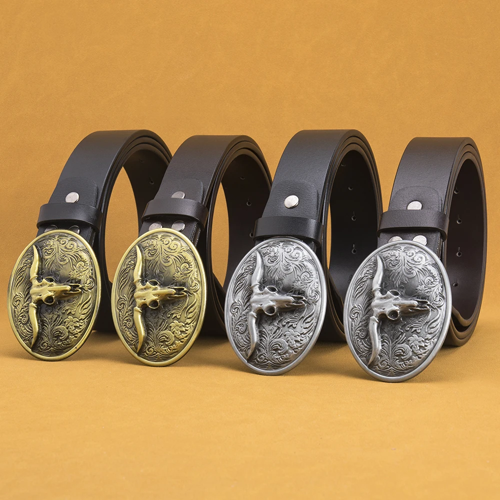 Longhorn Skull Buckle Mens Western Belts