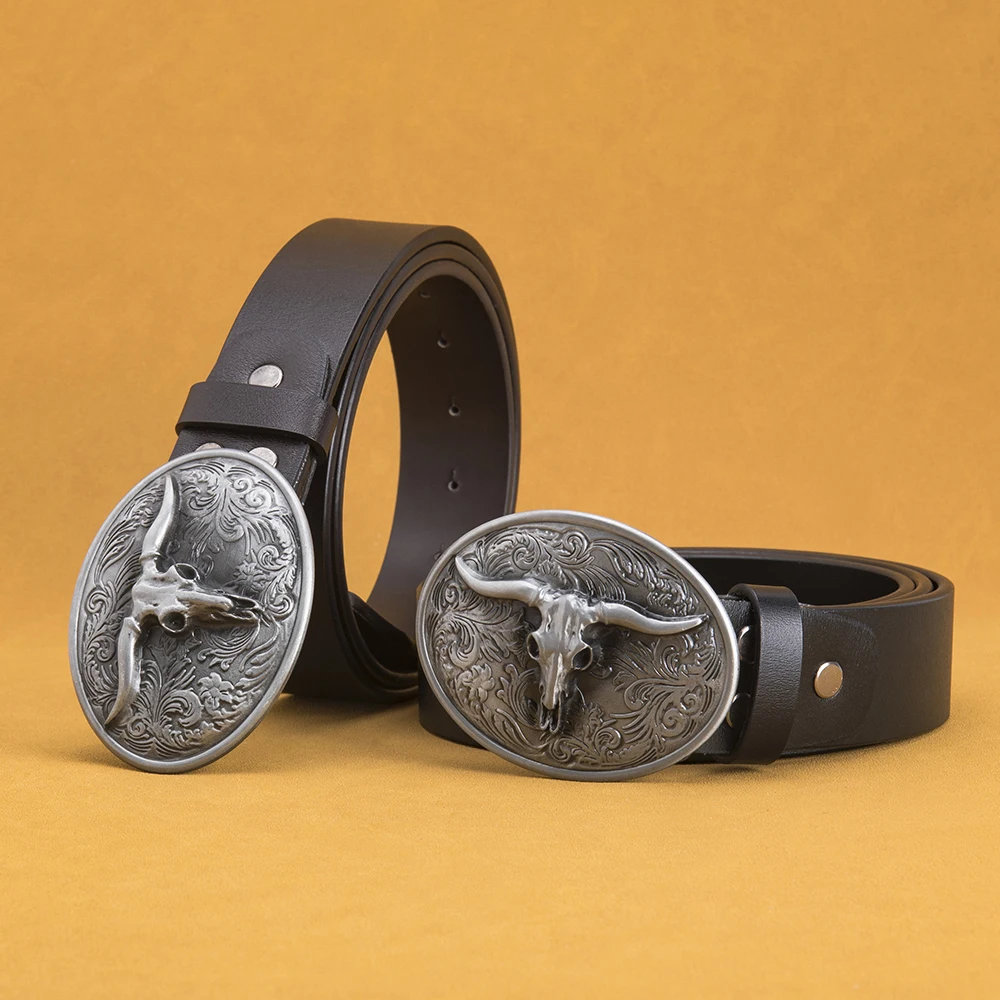 Longhorn Skull Buckle Mens Western Belts