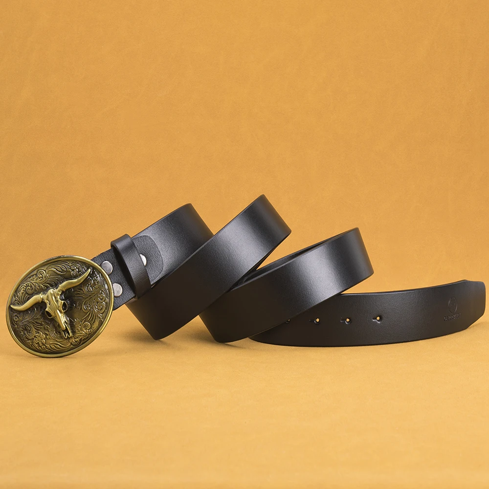 Longhorn Skull Buckle Mens Western Belts