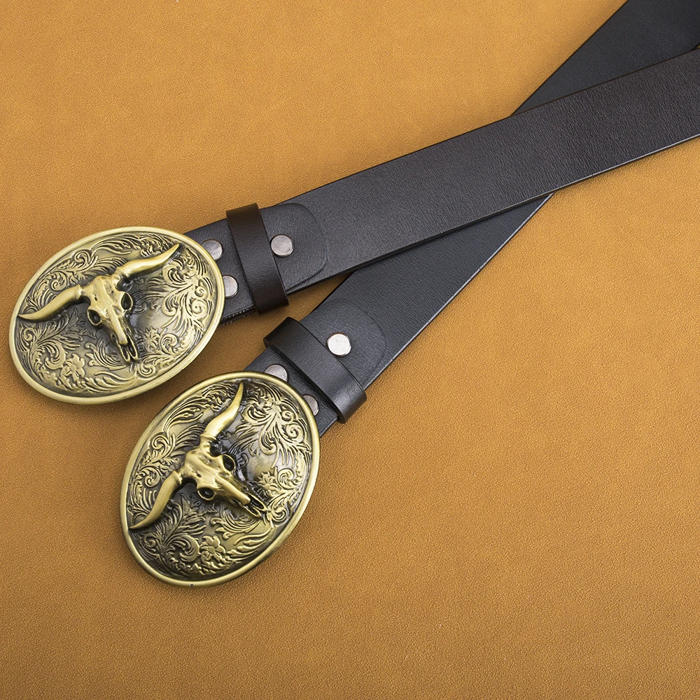 Longhorn Skull Buckle Mens Western Belts