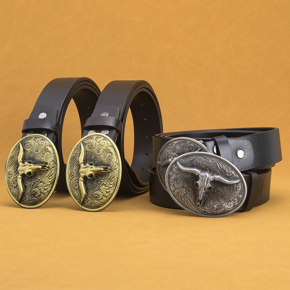Longhorn Skull Buckle Mens Western Belts