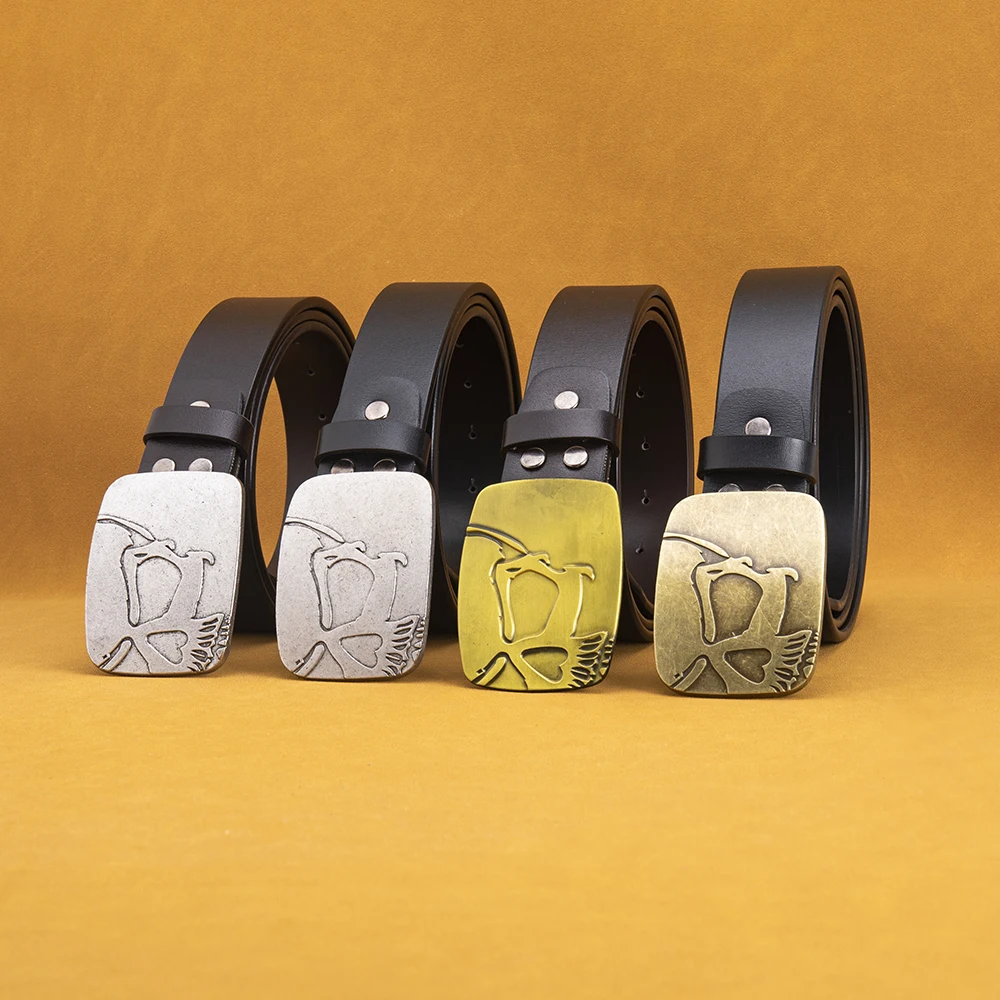 Men's Leather Belt with Retro Skull Buckle