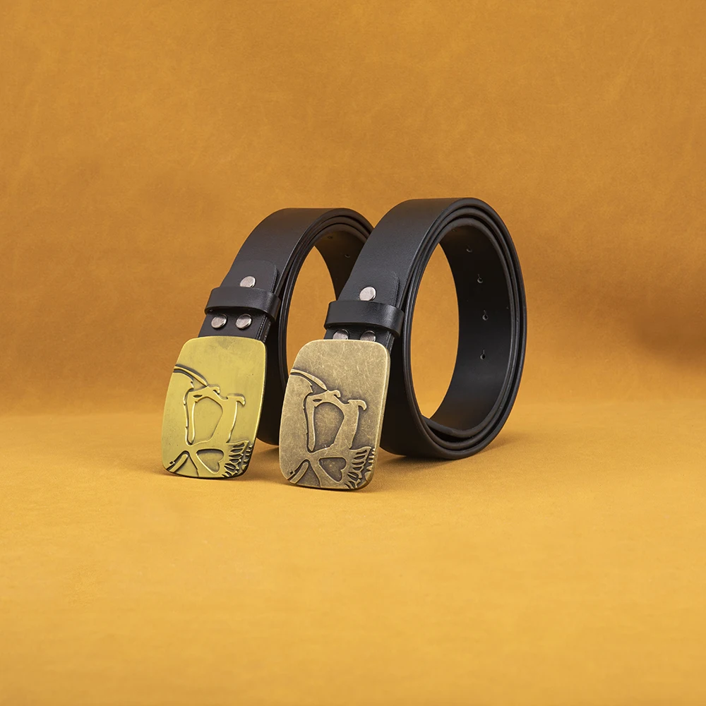 Men's Leather Belt with Retro Skull Buckle