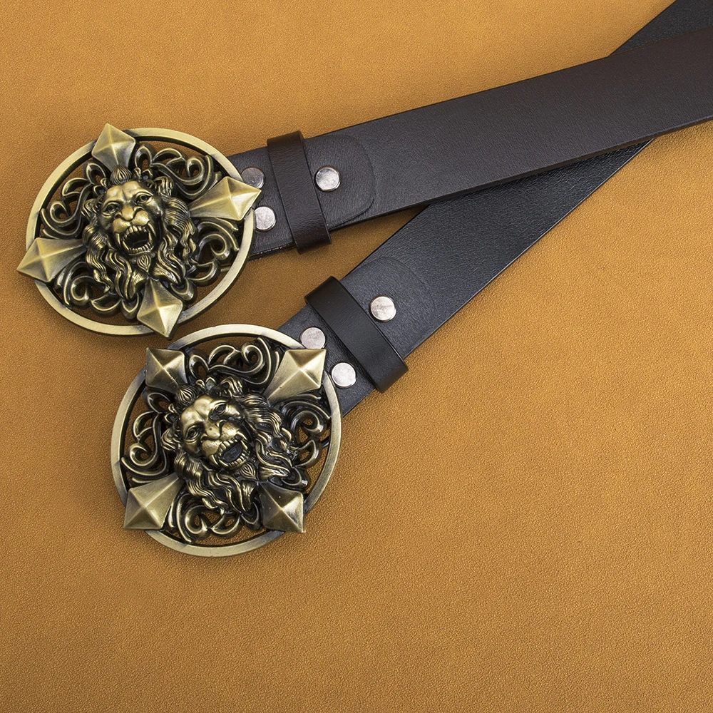 Mens Western Belts with Lion Head Buckle