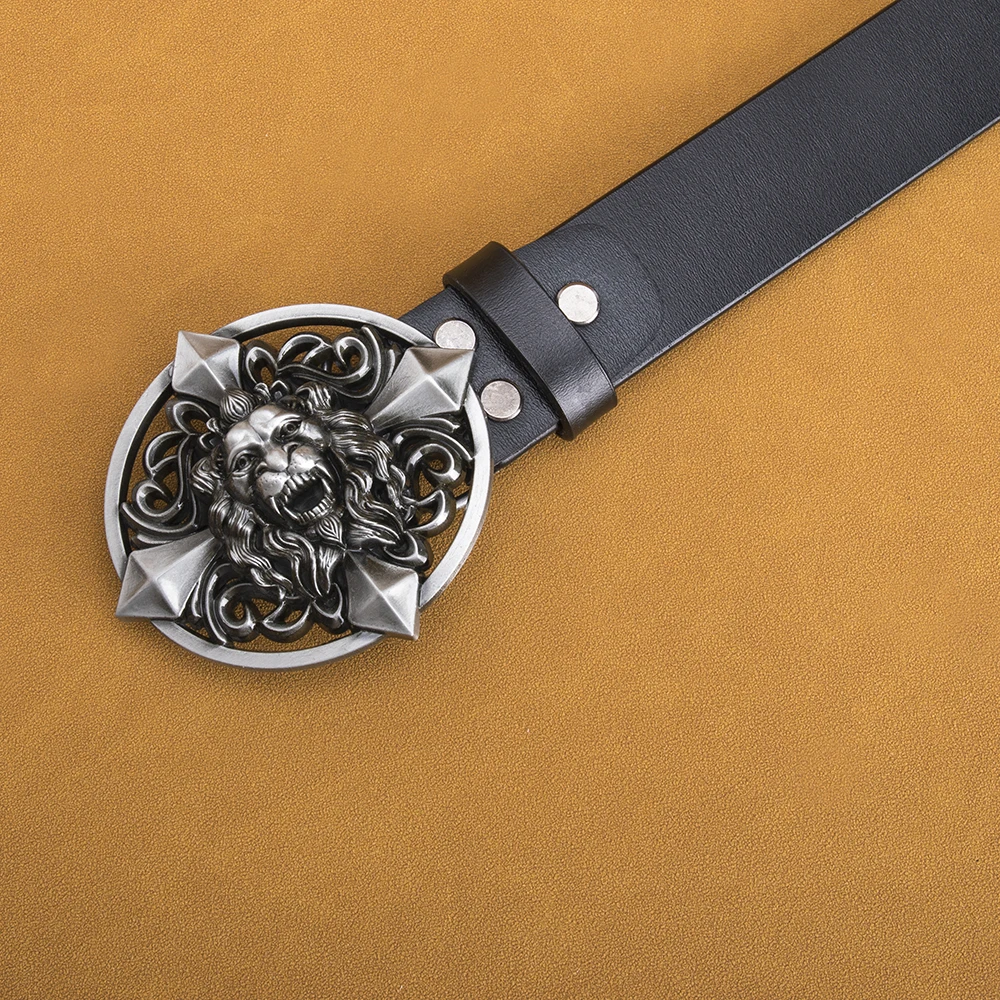Mens Western Belts with Lion Head Buckle