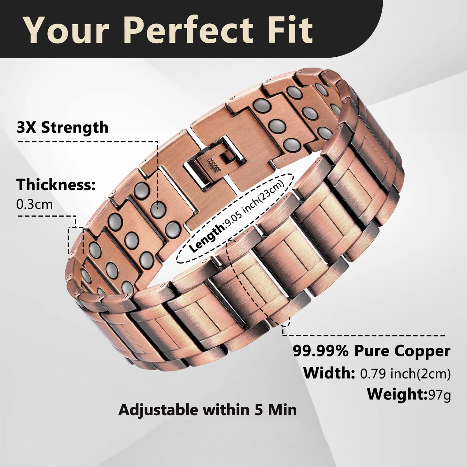 3X Strength Copper Magnetic Bracelet for Men