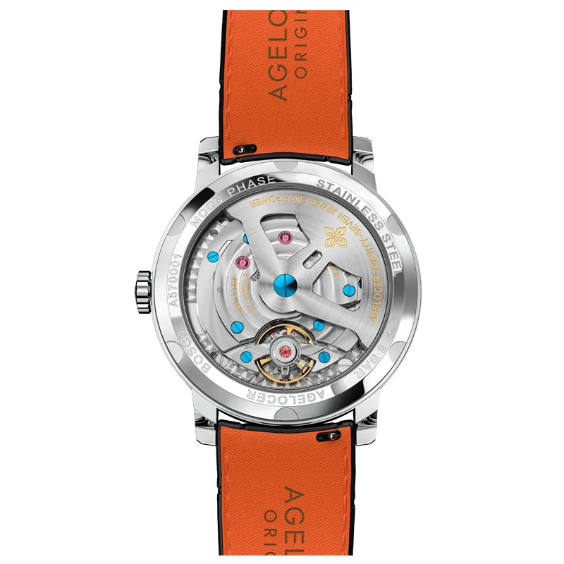 AGELOCER Mens Blue Moon Phase Luxury Dress Watch