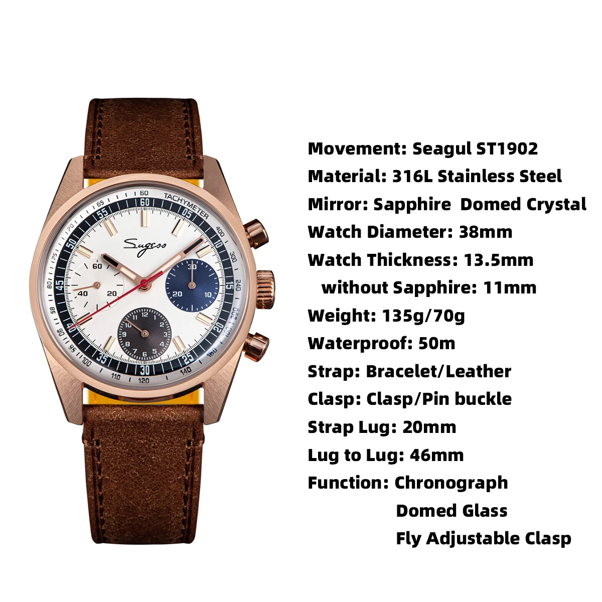 Sugess S442 38mm Chronograph Men's Watch