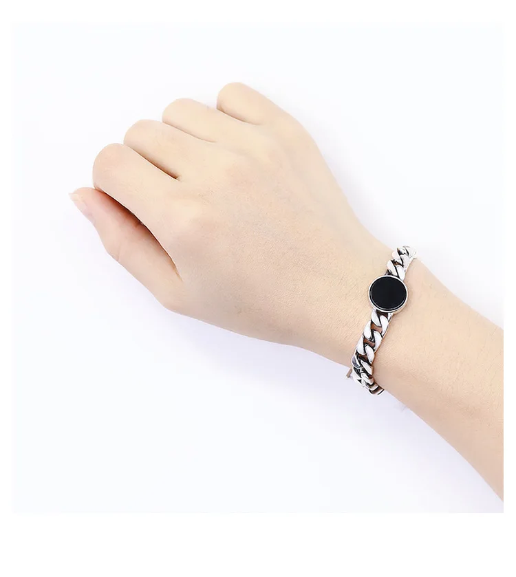 Black Stone Sterling Silver Chain Bracelet