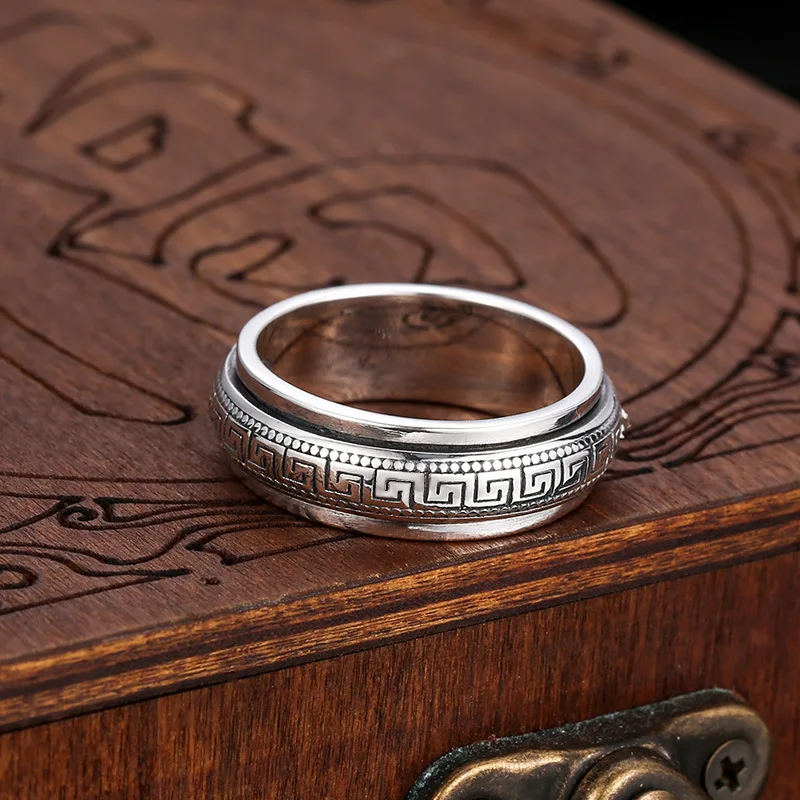 Men's Spinning Greek Key Fidget Ring