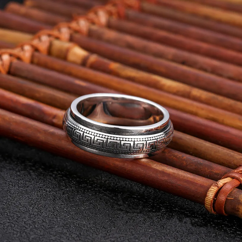Men's Spinning Greek Key Fidget Ring