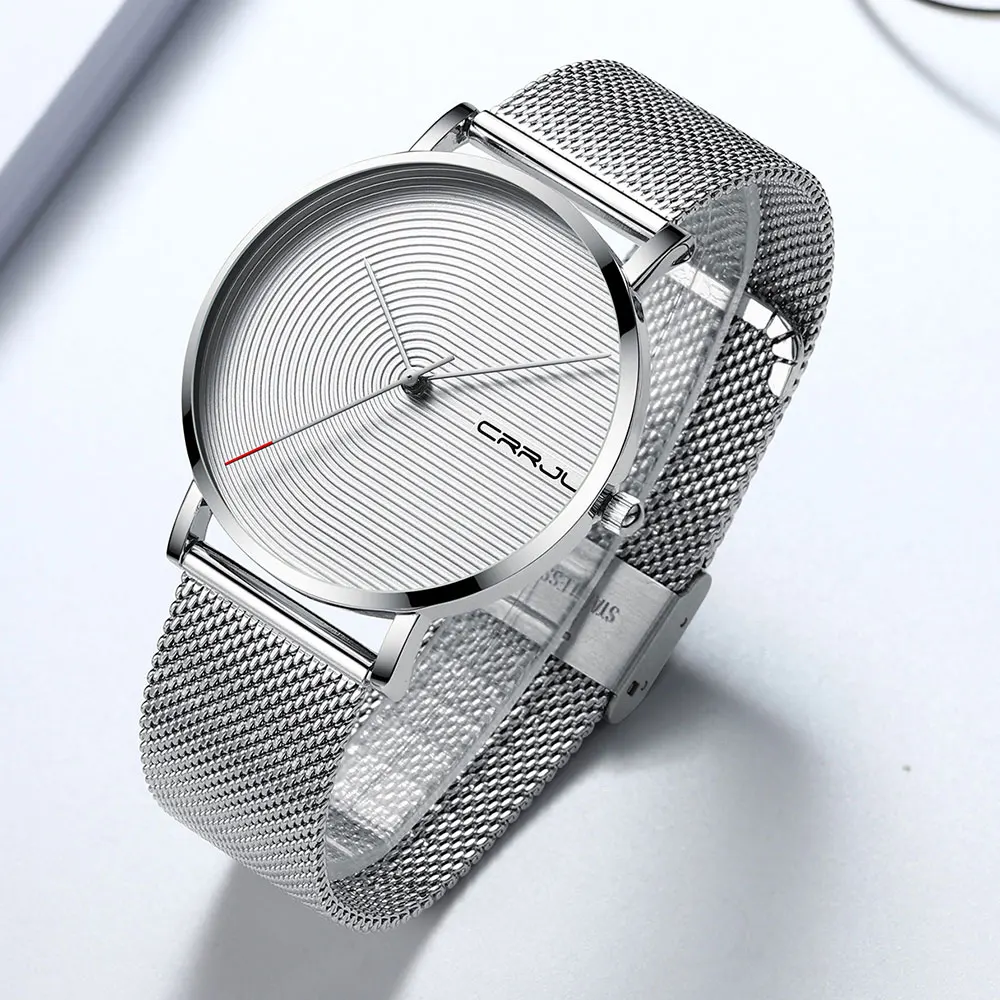 CRRJU Men's Ultra-Thin Mesh Strap Watch