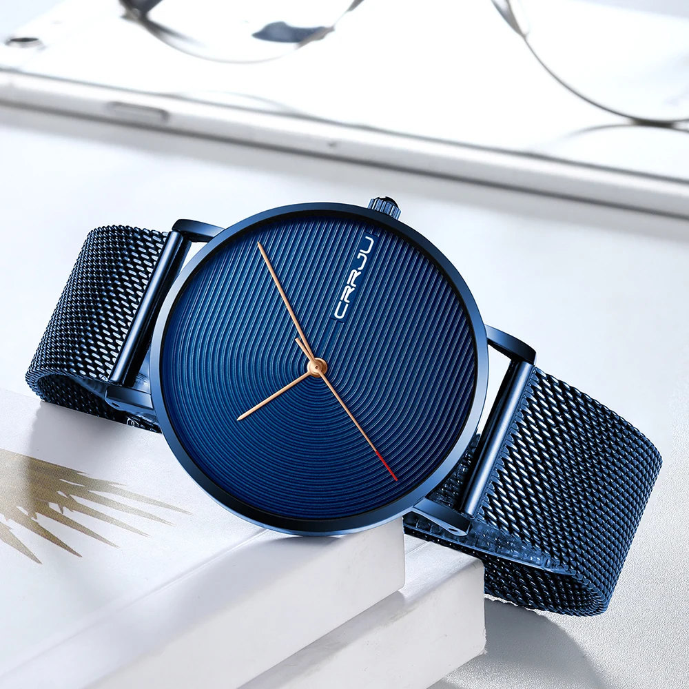 CRRJU Men's Ultra-Thin Mesh Strap Watch