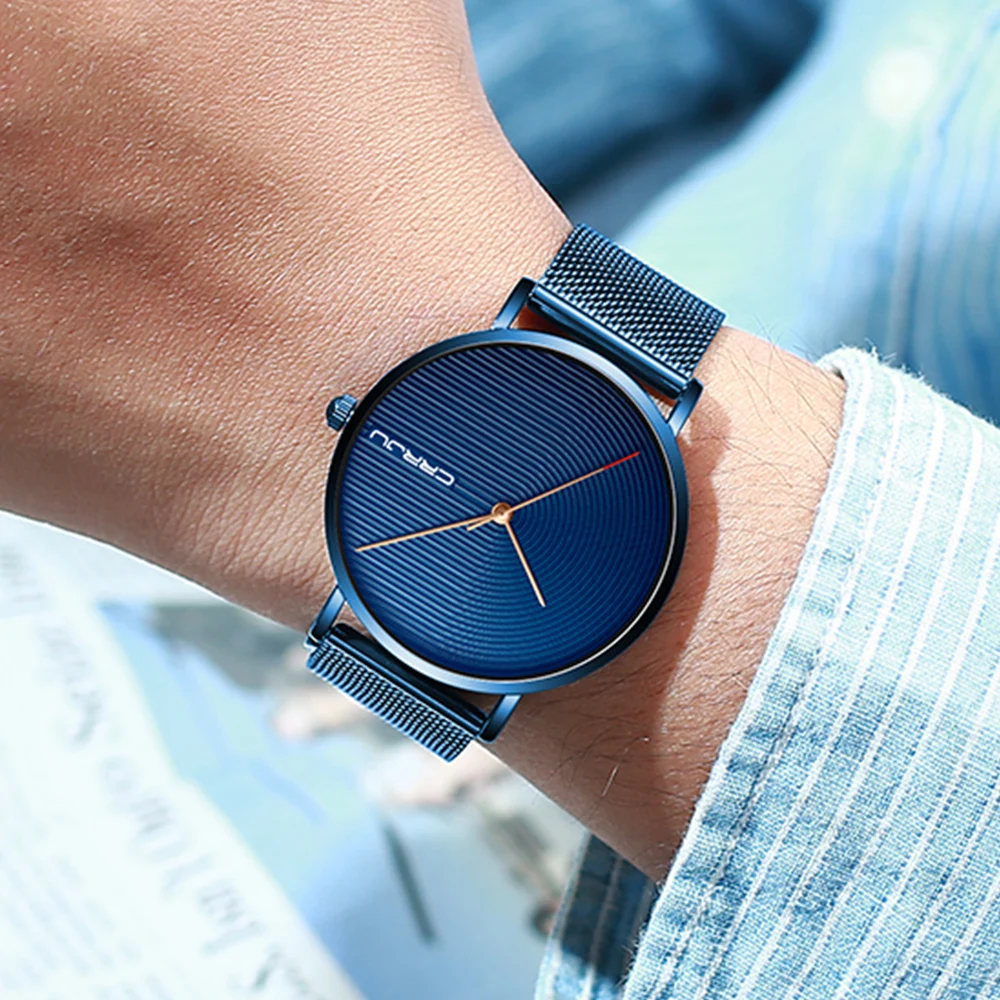 CRRJU Men's Ultra-Thin Mesh Strap Watch
