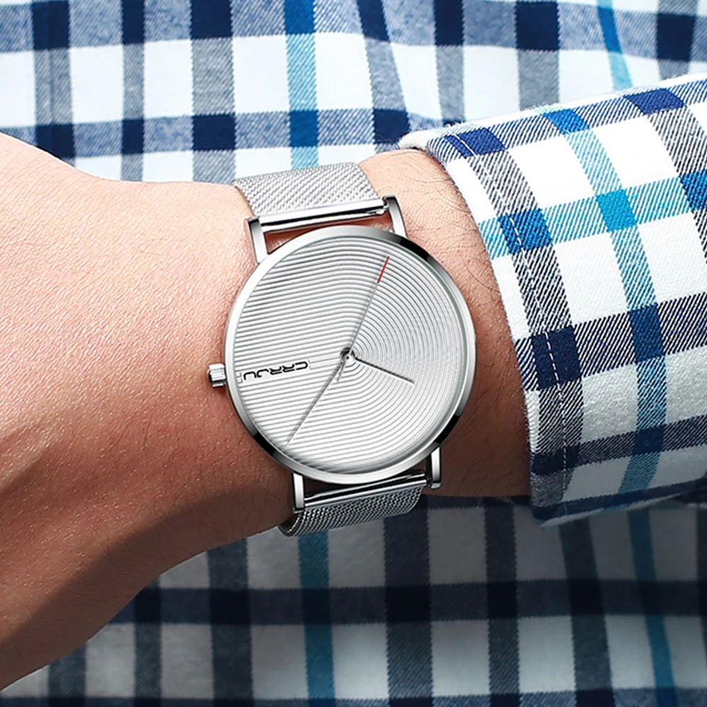 CRRJU Men's Ultra-Thin Mesh Strap Watch