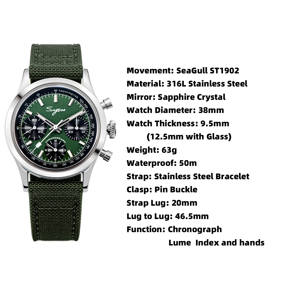 Sugess 38mm Men's Chronograph Watch