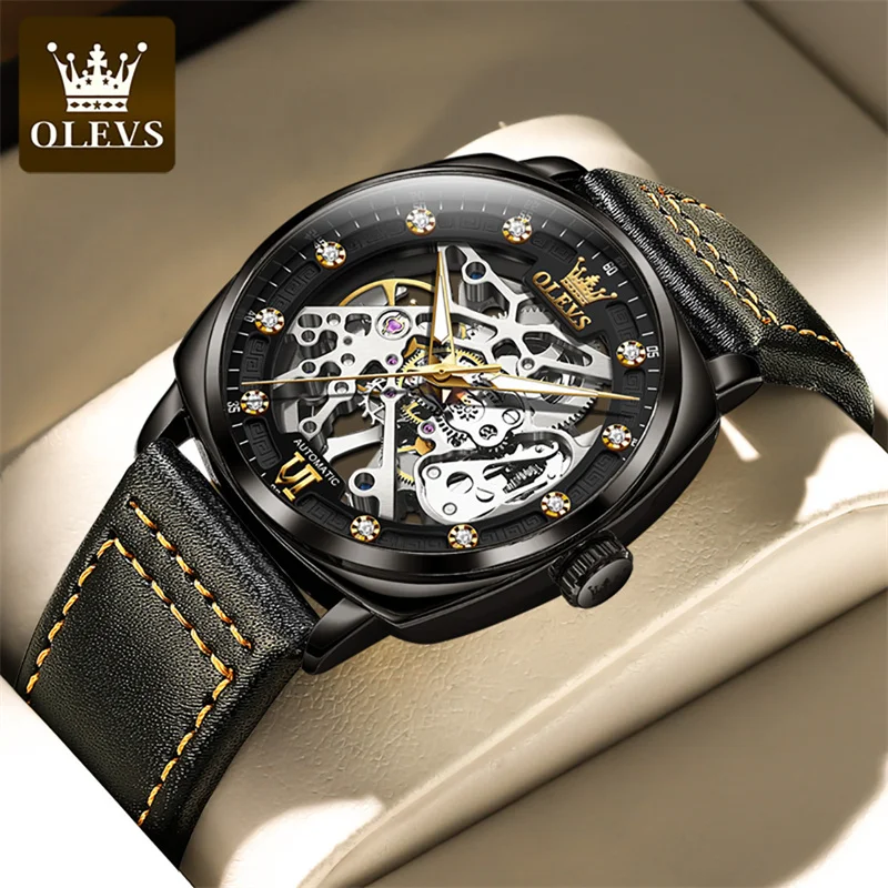 OLEVS 6651 Skeleton Square Design Watch
