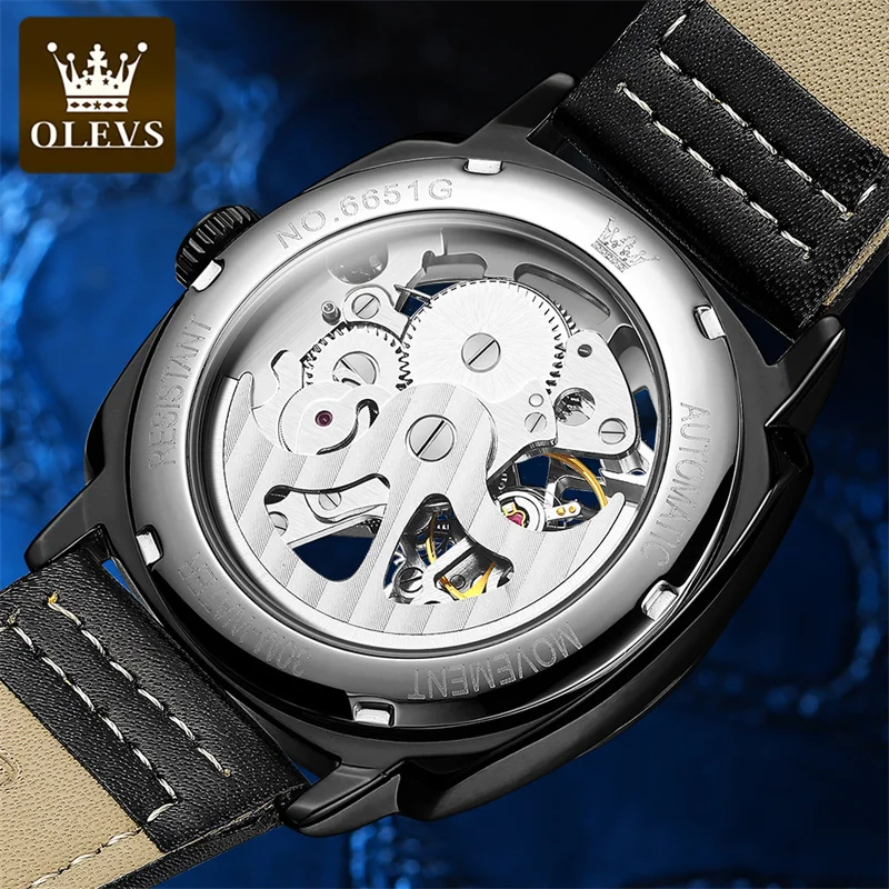 OLEVS 6651 Skeleton Square Design Watch