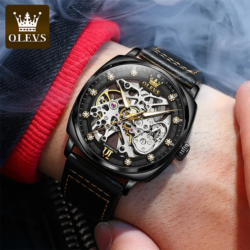 OLEVS 6651 Skeleton Square Design Watch