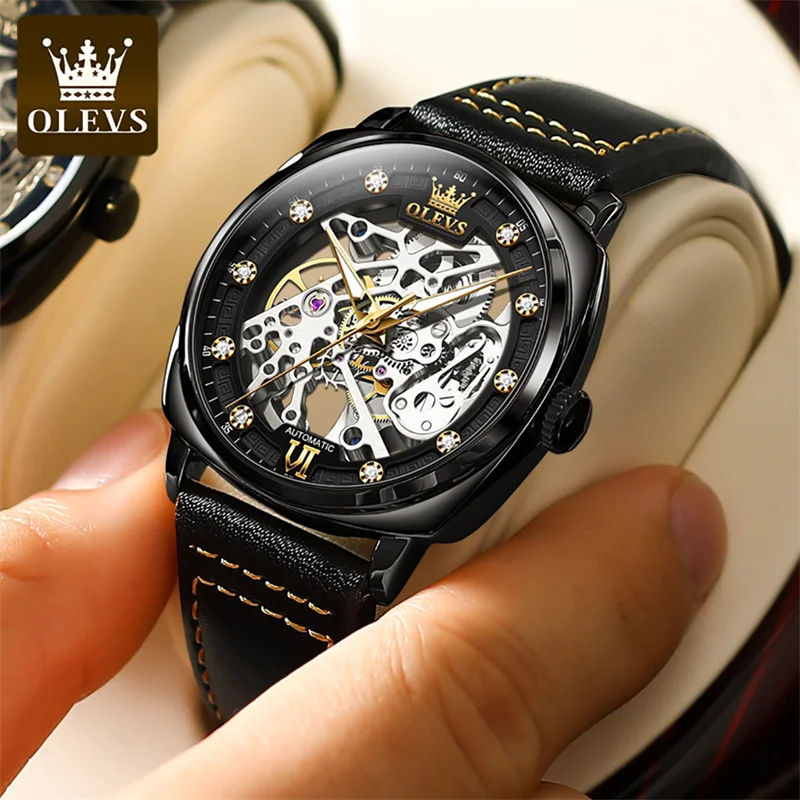 OLEVS 6651 Skeleton Square Design Watch