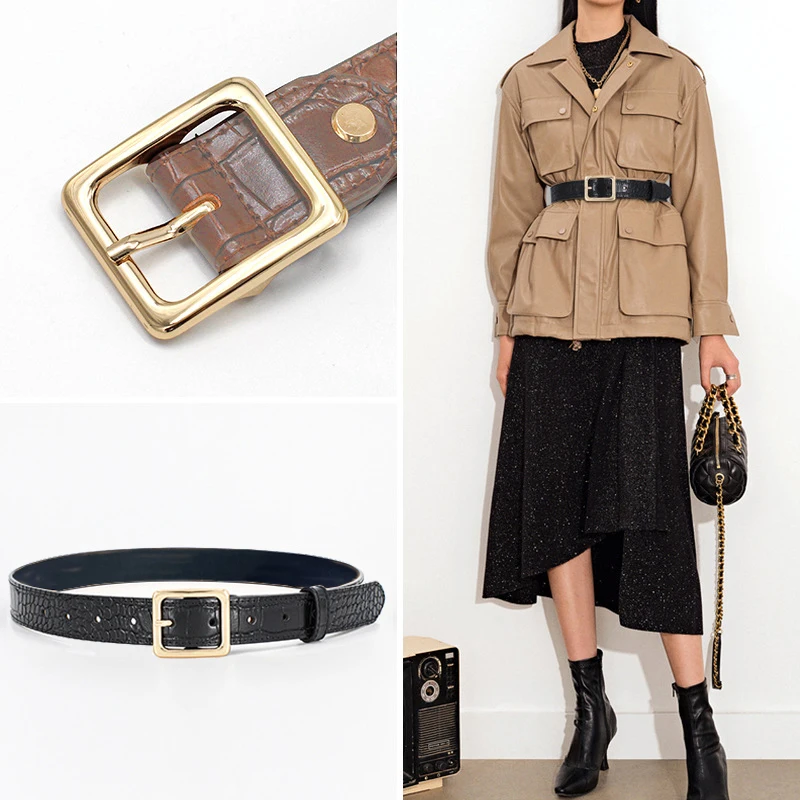 Ladies Crocodile Pattern Genuine Leather Belts