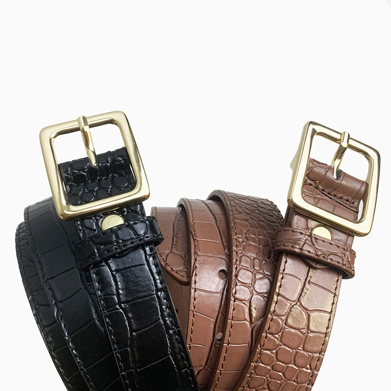 Ladies Crocodile Pattern Genuine Leather Belts
