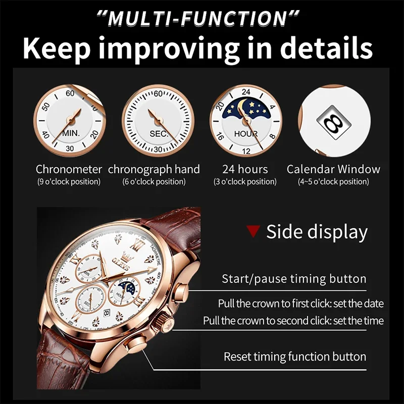 OLEVS Sport Multifunction Watch with Moonphase