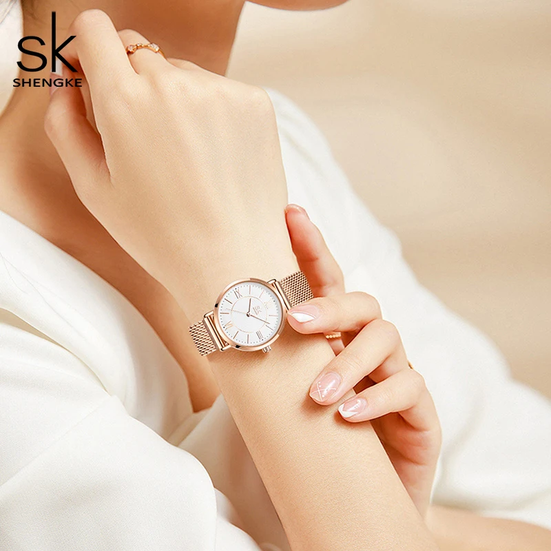 Womens Stainless Steel Mesh Rose Gold Watch