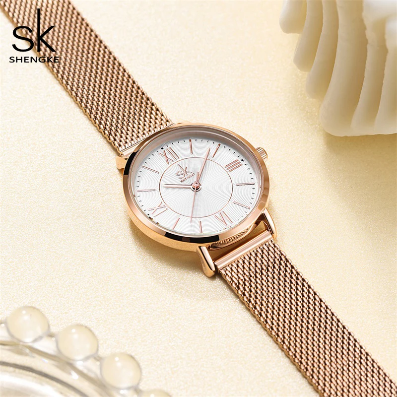 Womens Stainless Steel Mesh Rose Gold Watch
