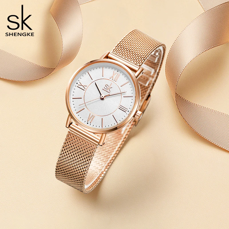 Womens Stainless Steel Mesh Rose Gold Watch