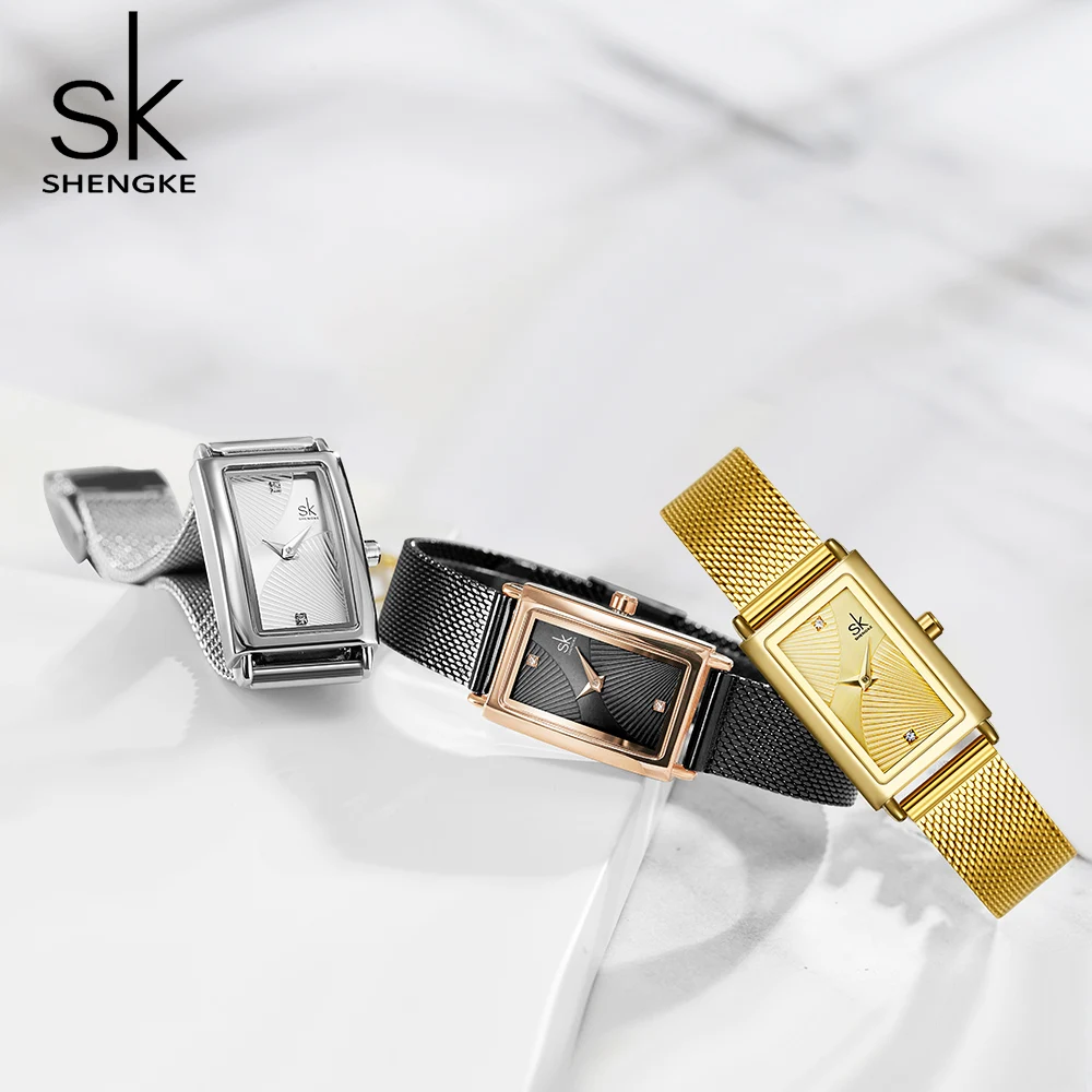 Shengke Rectangle Gold Watch for Women