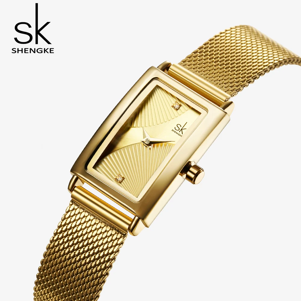 Shengke Rectangle Gold Watch for Women